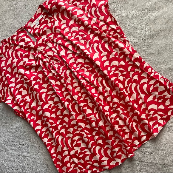 Boden Tops - Boden Ravello Silk Blend Small Waves Short Sleeve Blouse Top Red White Sz 14